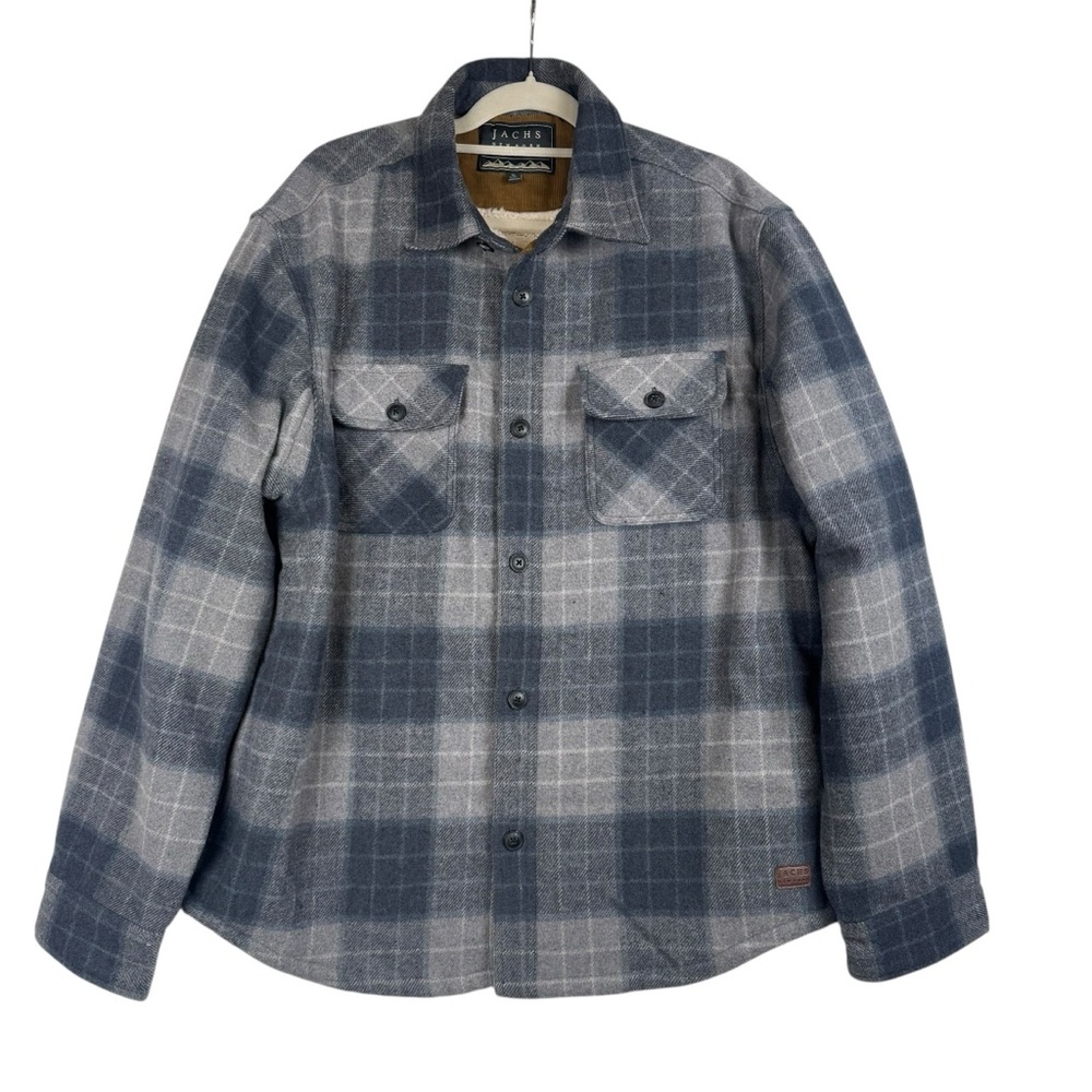Jachs NY Mens Sherpa Lined Wool Blend Jacket Size XL Blue Plaid Button-Up Shaket